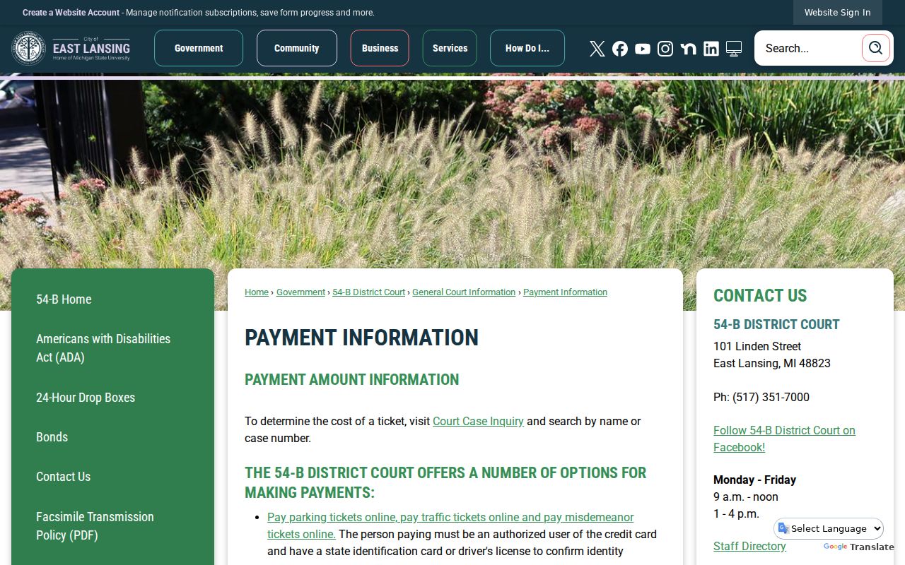 54-B District Court payment methods, fees, and drop box information