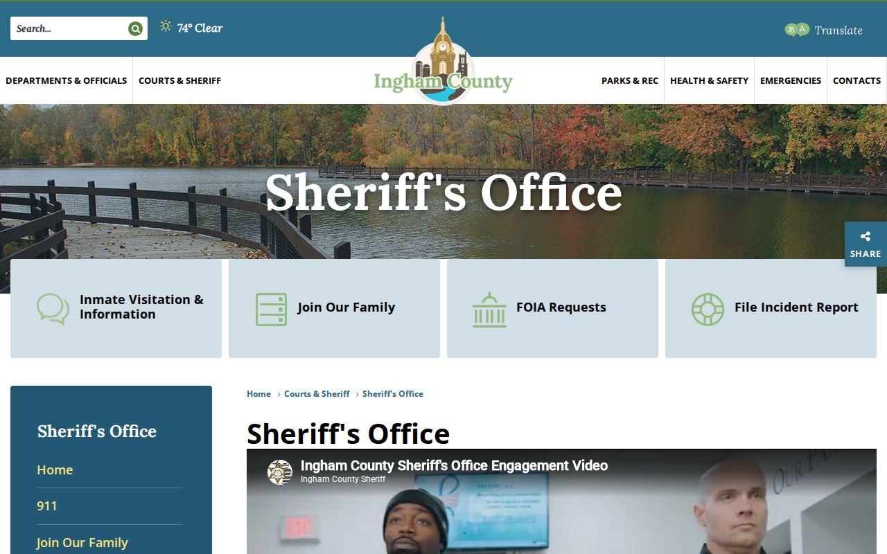 Ingham County Sheriff's Office page for Ingham County warrant records