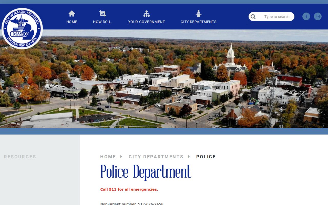 Mason Police Department contact and agency route page