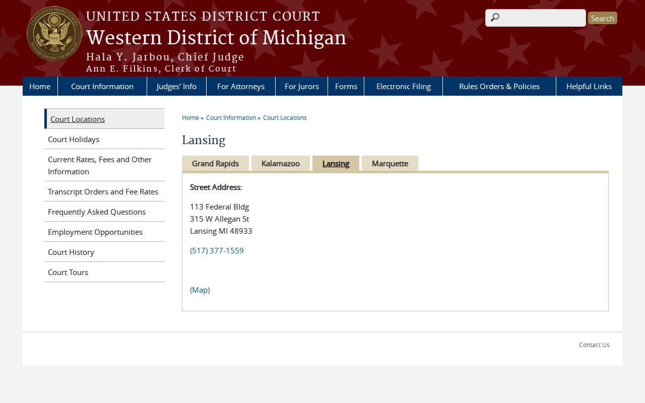 Western District of Michigan federal courthouse information for Lansing